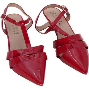 Journee Collection Jazlynn Red Patent Pointed Toe Ankle Strap Flats US 7.5M